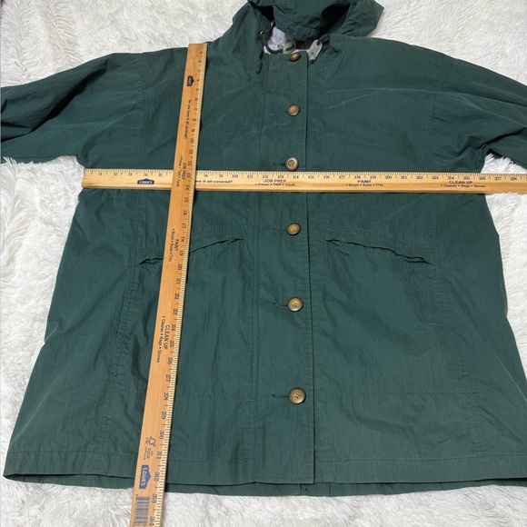 LL Bean Hooded Parka Rain Jacket Waterproof Green Lined Womens Vintage Size L - Picture 13 of 17